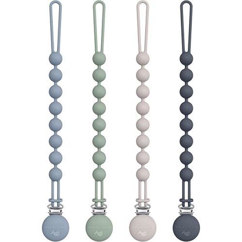 Cuddle Campus Silicone Pacifier Clip Holder with One Piece Design,Soft Flexible Binky Clips with Texture for Baby Boy and Girl Pack of 4 (0-6m)