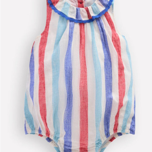 Frill Neck Bubble Romper - Red and Blue Multi Stripe | Boden USA