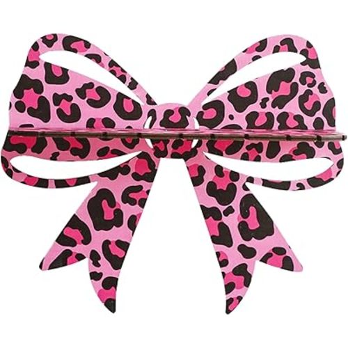 1Pcs Cute Bow Floating Shelves, Pink Leopard Print Wall Shelf for Girls Room, Decorative Wall Shelves, Crystal Display Organizer, Boho Bedroom & Bathroom Decor (Small)