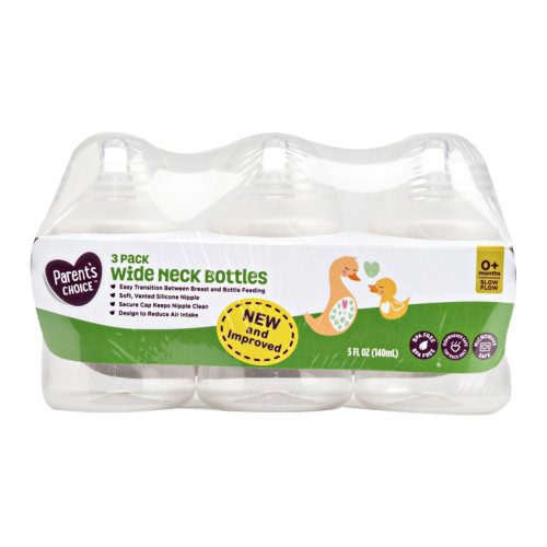 Parent's Choice 5 fl oz Slow Flow Wide Neck Bottles, 0+ Months, 3 count - Parent's Choice 5 fl oz Slow Flow Wide Neck Bottles, 0+ Months, 3 count