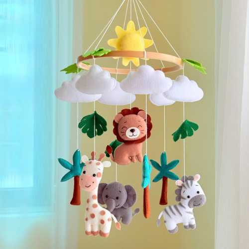 Safari Baby Mobile, Jungle Animal , Handmade Felt Nursery Decor, Personalized Baby Shower Gift