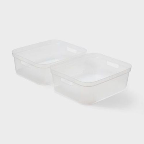 2pk Medium Open Storage Bins Clear - Brightroom™: Plastic Utility Tubs, Portable Universal Storage, 13.2 Volume Capacity