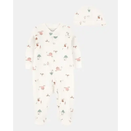 Baby 2-Piece Barn Print 2-Way Zip Sleep & Play & Headwrap Set - Ivory | Carter's