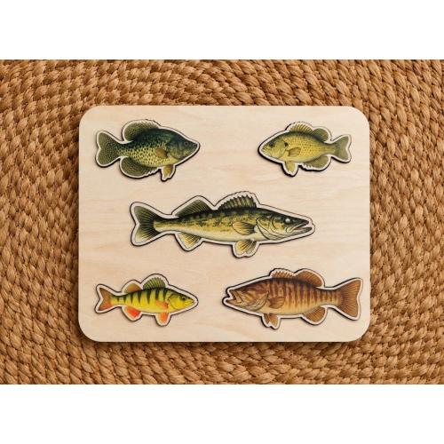 The Boulder Bed | Wooden Fish Puzzle for Toddlers | Fishing Gift for Kids | Lake House Decor | Baby Shower Gift —by North & Me