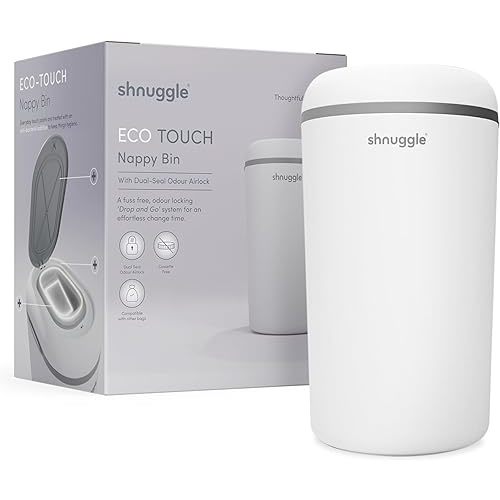 Shnuggle Eco-Touch Baby Diaper Pail with Eco-Friendly Bin Liners - Traps Odours, Germs & Bacteria - White
