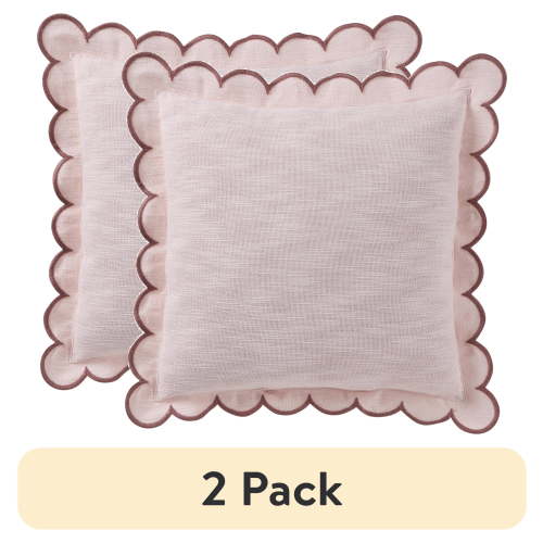 (2 pack) Home Decor Collection 19" x 19" Blush Pink Scallop Flange Cotton-Rich Decorate Pillow