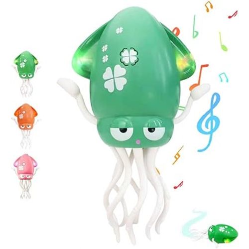 bcgwyep Dancing Octopus Baby Toy – USB Rechargeable Electric Crawling Tummy Time Toy, Magical Musical Squid with LED Lights, Music & Obstacle Avoidance – Birthday Gift for Kids Ages 3Y+ (Green)
