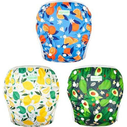 wegreeco Baby & Toddler Snap One Size Adjustable Reusable Baby Swim Diaper (Fruit-NYG, Small, 3 Pack)