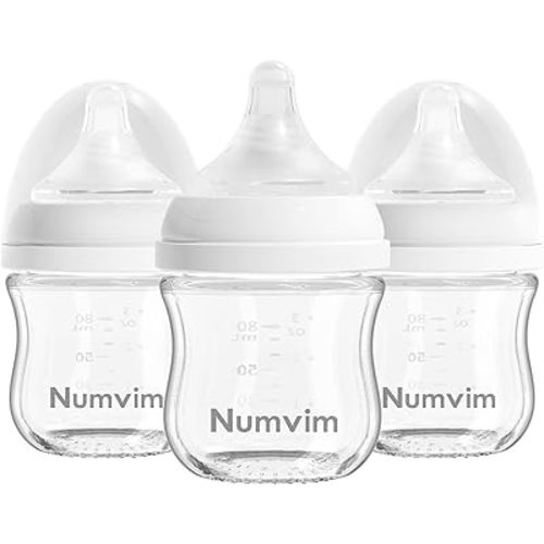 Natural Glass Baby Bottles Gentle & Extra Slow Flow, Newborn Breastfeeding Bottle with Anti Colic Nipple for 0 Months Babies, 3 Packs (White (3 Ounce), 1 Count (Pack of 3))