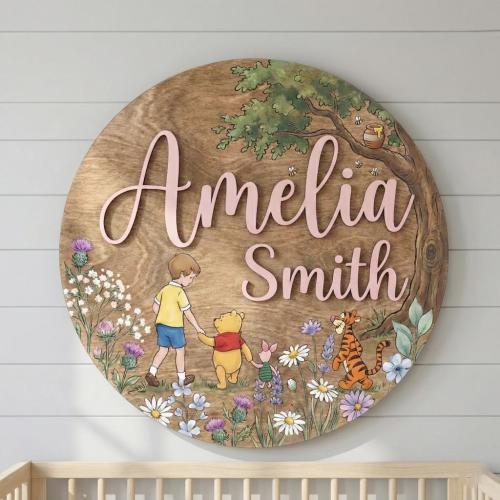 Personalized Winnie the Pooh Nursery Name Sign, Christopher Robin, Kid Room Sign, Kids Bedroom Door Sign, Kids Room Door, Nursery Name Sign