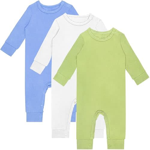 GUISBY Baby Rayon of Bamboo Footless Snap Romper 3 Piece Set