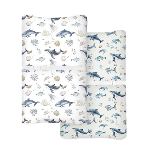 Changing Pad Cover for Baby Boys Girls 2 Pack, Fits Standard 32”×16” Changing Table Pads, Silky Breathable Stretch Knit, Machine Washable (Aquatic Adventures)