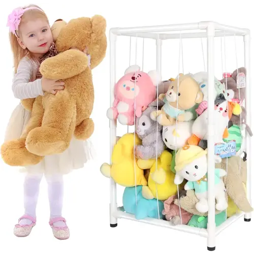 Stuffed Animal Storage Zoo Stuffed Animal Holder,Off-Ground and Space Save Vertical Stuffed Animals Organizer PVC with Elastic for Bedroom Playroom Nursery (White, small)