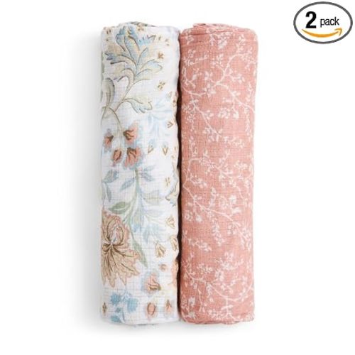 aden + anais Essentials Silky Soft Bamboo Muslin Swaddle, Breathable Baby Blanket, Ideal for Boys, Girls, Newborns, Babies & Infants, Receiving Blanket, Lightweight Wrap, 2 Pack, Victorian Flowers