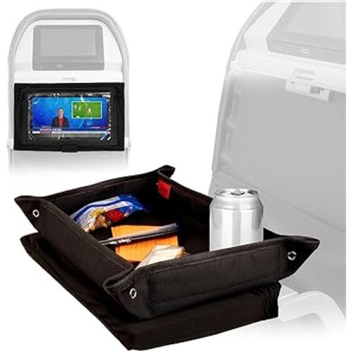 Lusso Gear Tray Table Cover with Pockets - Airplane Travel Essentials for Kids & Adults - Travel Tray for Kids on Plane or Train - Airplane Must Haves and Flying Essentials - Black