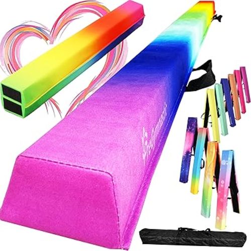 6FT/8FT/9.5FT Folding Balance Beam for Kids Ages 3-12, Foldable Gymnastics Floor Beam-Extra Firm Suede Cover with Carrying Bag for Home-Gym Equipment for Toddler Teenager
