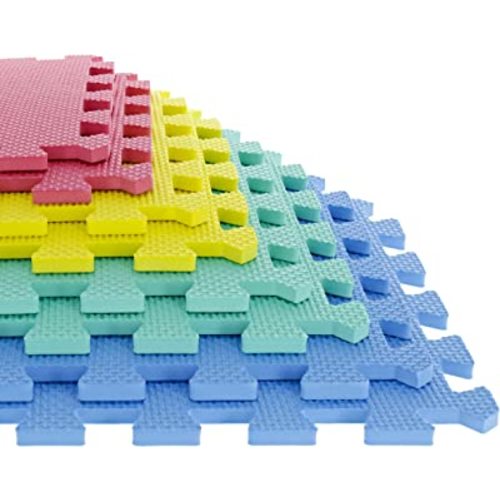 Interlocking Floor Mats - Nontoxic Exercise Mat or Play Mat for Toddlers, Babies or Kids - Foam Padding for Home Gym by Stalwart (Multicolor)