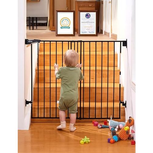 Babelio 34" Extra Tall Baby/Dog Gate with No Threshold Design Walk Thru Door, 26-43" Auto Close Safety Gate for Babies, Elders and Pets, Fits Doorways, Stairs, and Entryways, Black