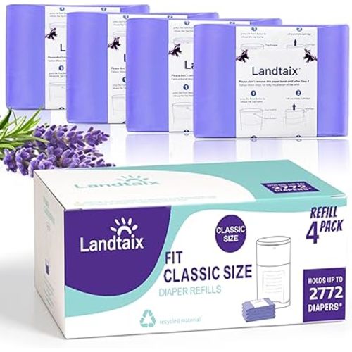 Refills Only Compatible with Dekor Classic Diaper Pail Refills|4 Pack for 2772 Diapers(Extra 40% Lengths)Diaper Pail Bags with Extra 30% Thickness Powerful Odor Eliminate Lavender Scent for Baby/Adult