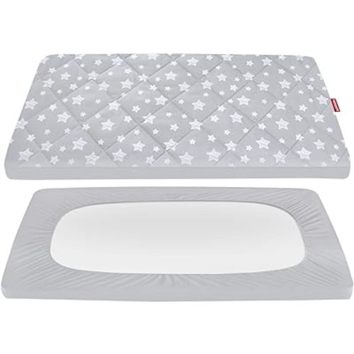 Pack and Play Sheets Fitted, Breathable Thick Playard Lovely Print Cover 39"×27"×5" Compatible with Graco Pack n Play, Gray Star