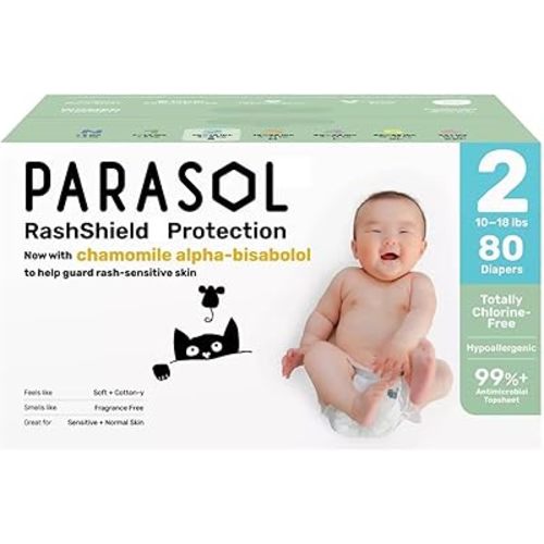 Parasol Disposable Baby Diapers Size 2, 10-18 lb, 80 Count, Soft Cotton-Like Feel, Absorbent Core, Flexible Waistband, Stretch Sides, Day & Night Comfort, Everyday Baby Care
