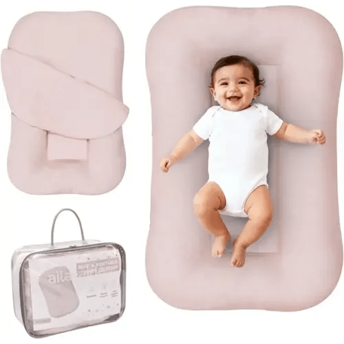 Aila + Aiden Baby Lounger | Organic Cotton Infant Lounger | Adjustable & Portable Floor Lounger | Supervised Use | Soft, Breathable, Washable Cover - Snuggle Collection - (Pink)