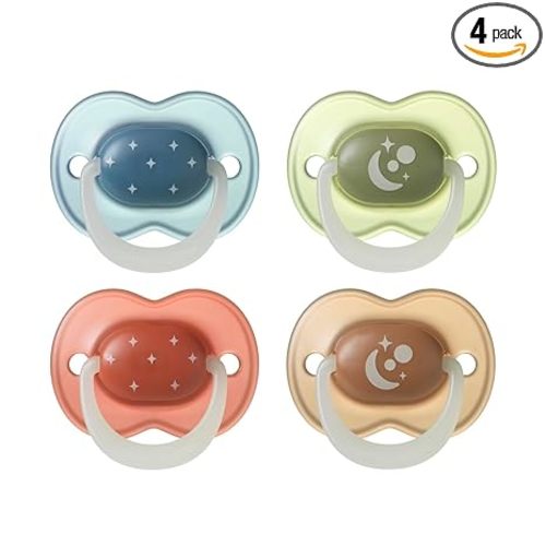 Tommee Tippee NightGlow Pacifiers, 6-18 Months, Glow in the Dark, Symmetrical Nipple, 100% BPA Free Silicone, Dishwasher and Sterilizer Safe, Twilight Tones, Pack of 4