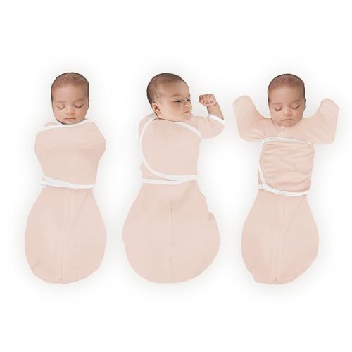 SwaddleDesigns Organic 6-Way Omni Swaddle Sack Arms Up Swaddle for Newborn, More Options to Calm Startle Reflex, Improves Sleep, 12-18 lbs, Soft Pink