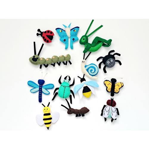 Handmade Felt Mini Bugs, Felt Bug Collection Butterfly, Bee, Fly, Spider, Grasshopper, Snail, Dragonfly, Ladybug, Caterpillar, Moths