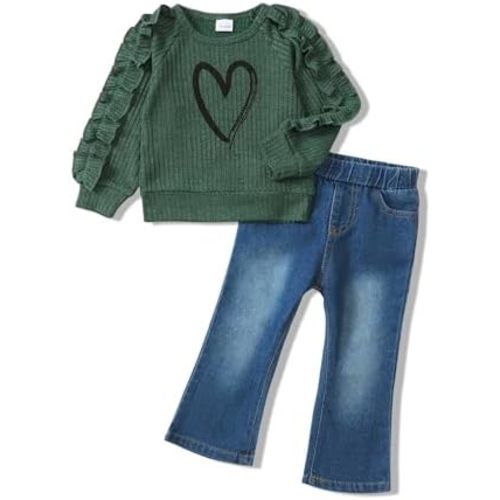 Baby Toddler Girl Clothes Outfits Kids Sweatshirt Jeans Set Denim Pants Little Girls Clothes Toddler Outfit for Girls