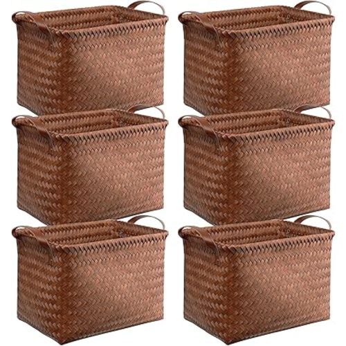 BROWNLILY Handwoven Clothes Basket Laundry Hampers Large Wicker Storage Baskets for Shelves Blankets Closet Storage Bins Car Bedroom Bathroom Organizers and Storage Bath (6, Brown)