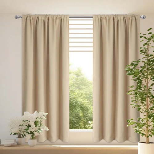 Beige Blackout Curtains 84 inch Length Panels, Rod Pocket Room Darkening Drapes for Bedroom Living Room, Insulated Thermal Light Blocking Window Curtain (W52 x L84 Inch)