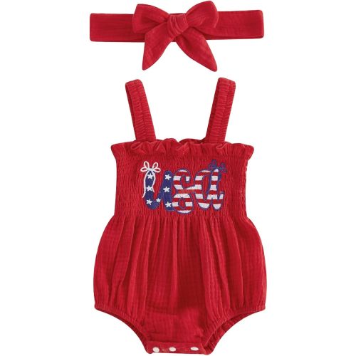 My First 4th of July Baby Girl Outfit Newborn Girl Fourth of July Smocked Bubble Romper Independence Day Clothes