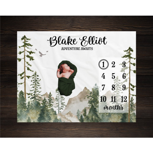 Mountains Milestone Blanket, Monthly Growth Tracker, Personalized Baby Blanket, Custom Blanket, Baby Shower Gift, New Baby Gift, BM01