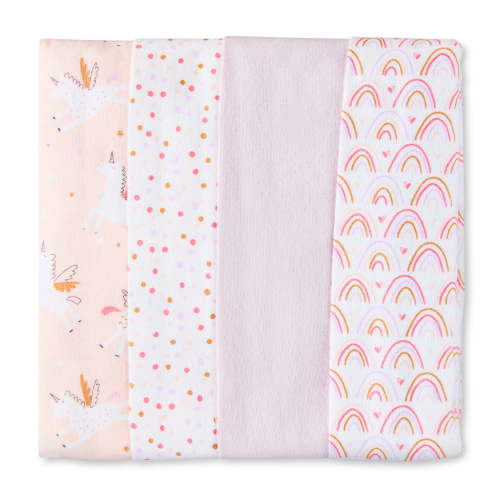 Parent's Choice Cotton Flannel Receiving Blankets for Baby Girls, Rainbow, 4-Pack