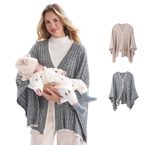 Momcozy Knit Nursing Cover – Soft & Cozy Full Coverage Nursing Shawl for Breastfeeding and Pumping, Versatile Fall/Winter