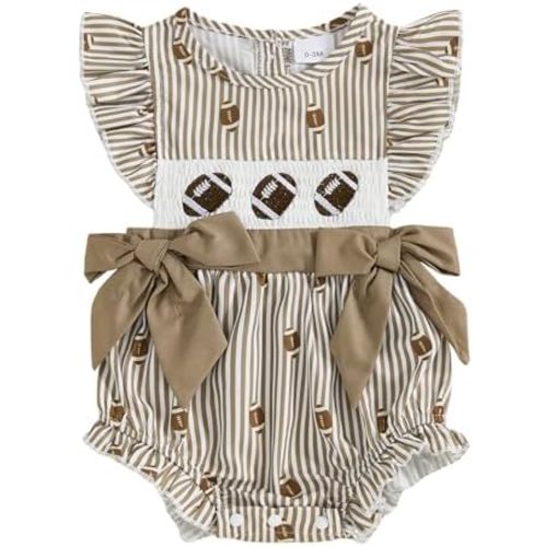 Kayotuas Baby Girl Summer Clothes Cute Smocked Bubble Romper Fly Sleeve Ruffled Doll Collar Letter Embroidery Bodysuit Dress