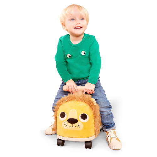 Battat Rollin' Lion Animal Ride-On Toy with Wooden Handle, Toddler and Preschool Toys