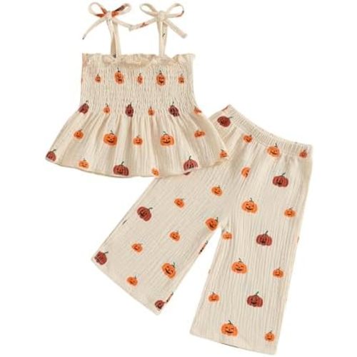 Kaipiclos Toddler Girl Clothes Baby Summer Outfits Daisy Print Sleeveless Smocked Camisole Linen Pants 12 18 24 Month 3T 4T