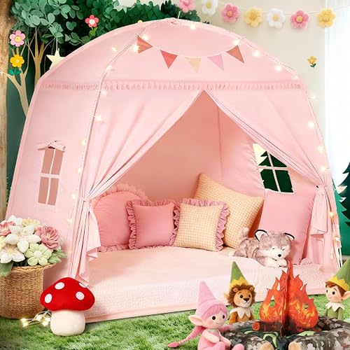Sumbababy Large Teepee Tent for Kids - Tent Indoor Kids Teepee Tent for Boys & Girls - Kids Play Tent Inside Canopy Bed for Playroom Gift Toys (Pink)