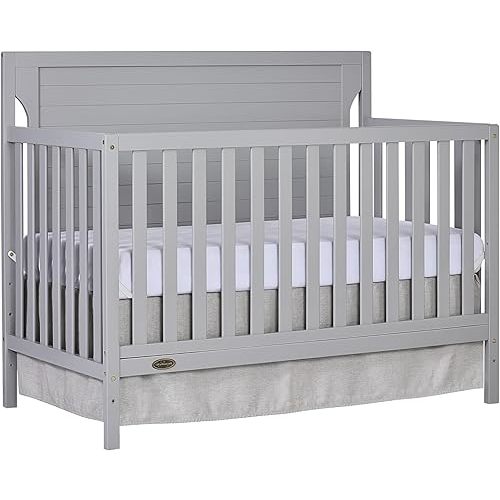 Dream On Me Cape Cod 5-In-1 Convertible Crib In Pebble Grey, Greenguard Gold And JPMA Certified, Built Of Sustainable New Zealand Pinewood, 3 Mattress Height Positions