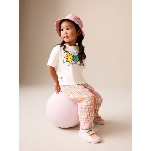Ecru White Smiley World Short Sleeve Top and Barrel Trousers Set (3mths-7yrs)
