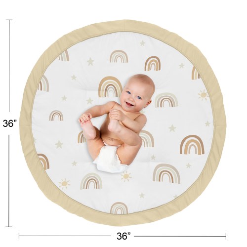 Neutral Boho Rainbow Girl Boy Unisex Baby Tummy Time Playmat Mustard Yellow Pumpkin Orange Bohemian Sunshine Modern Vintage Gold