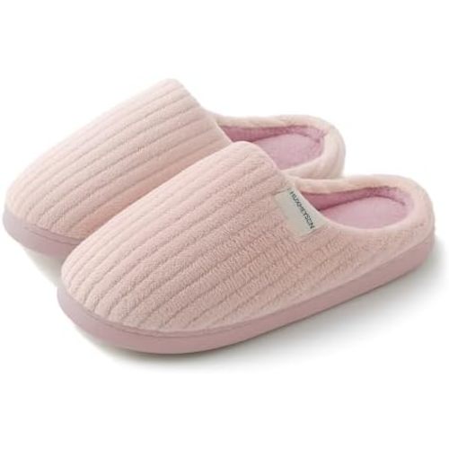 HUXMEYSON Slippers for Women, Warm Memory Foam Comfy House Slippers with Anti-Skid Rubber Sole for Indoor and Outdoor