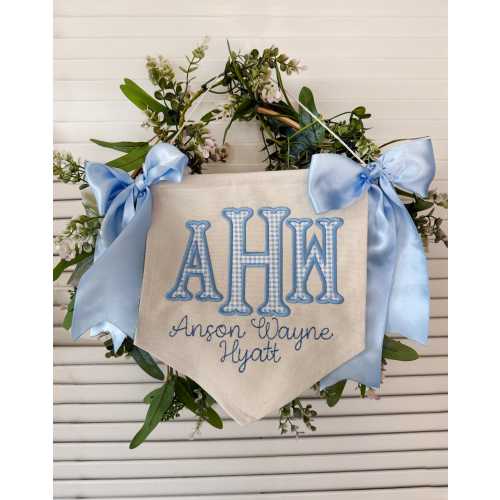 Personalized Baby Name Banner – Welcome Sign with Bows, Hospital Door & Baby Shower Decor, Gingham nursery decor