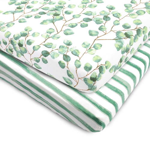 Bublo Baby Mini Crib Sheets 2-Pack | 100% Cotton Jersey | 24×38×5 in Universal Fit for Pack N Play / Portable Cribs