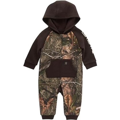 Carhartt Baby Boys' Long-Sleeve Hooded Zip-Up Footless Jumpsuit One-Piece Hoodie, Mossy Oak Country DNA Camo, 9M