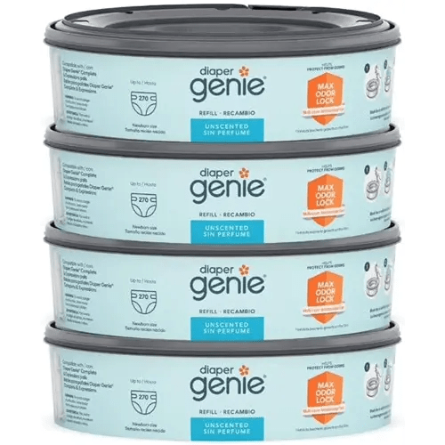 Diaper Genie Refill Bags 270 Count (Pack of 4) with Max Odor Lock | Holds Up to 1080 Newborn Diapers