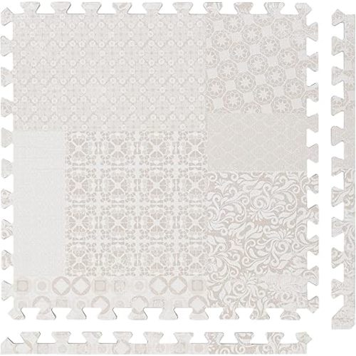 PopsyKosy Premium Baby Floor Play Mat - Thick & Cushioned 0.5 inch Playroom Foam Mat, Non-Toxic Odorless - 6 Tiles - Spacious 6x4 ft. - Stylish & Large, Waterproof for Kids & Toddlers - Totem Beige