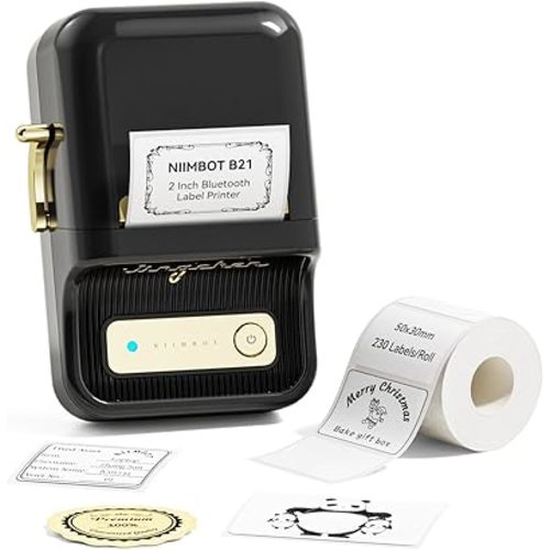 NIIMBOT B21 Label Maker Machine with Tape, 2 Inch Portable Sticker Printer Thermal Labeler for Gift Jar Candle Address Labels for Home Office Business Organization, Supports Mobile & PC, Black